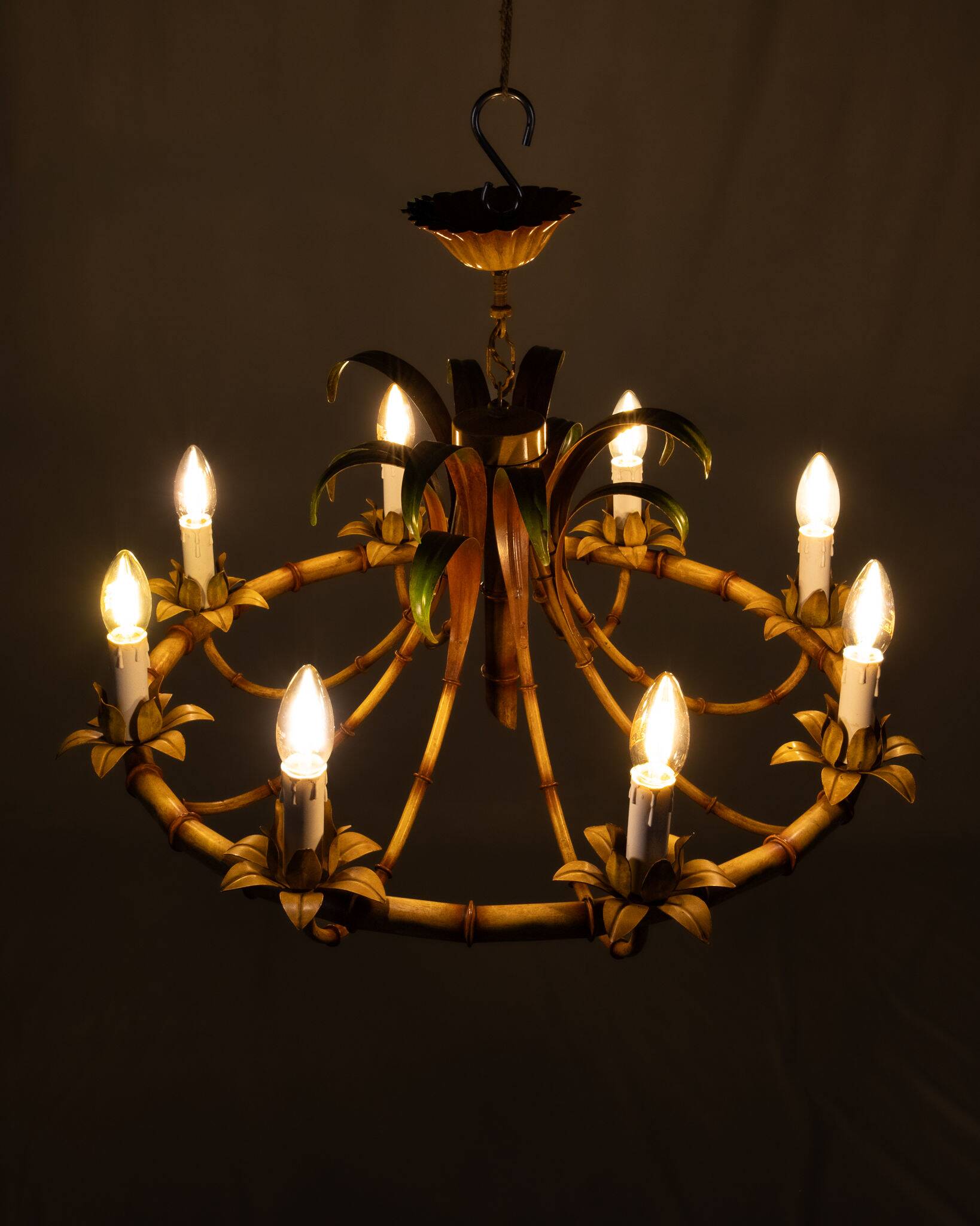 Italian metal chandelier in bamboo imitation, 1960s