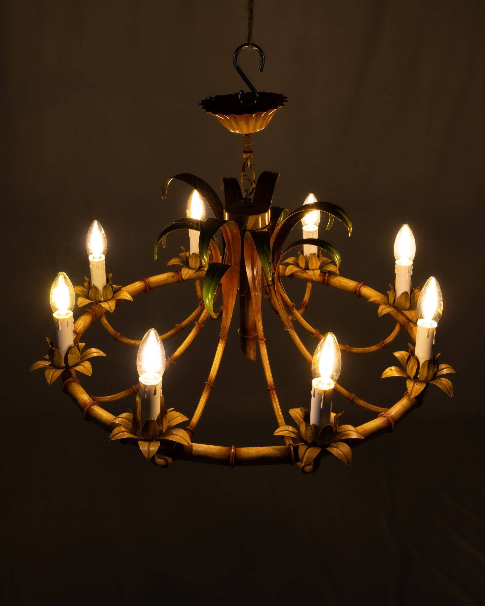Italian metal chandelier in bamboo imitation, 1960s
