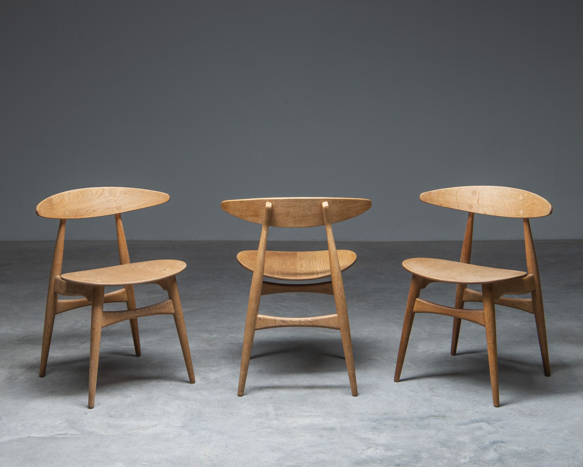 Set of 3 Chairs CH33 Hans Wagner, Carl Hansen & Søn, 1950s, Denmark