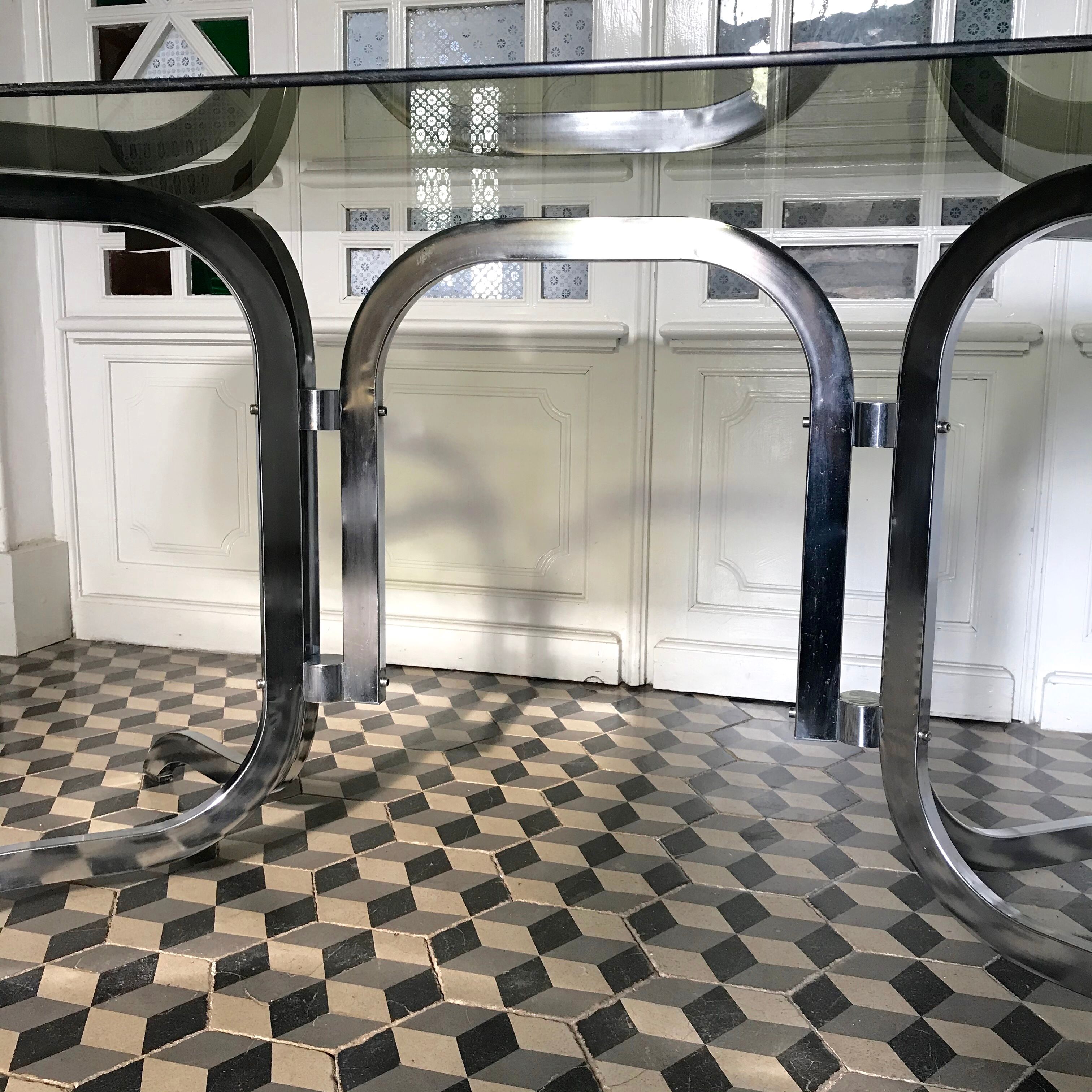 Vintage dining table in green smoked glass