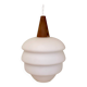 Vintage Scandinavian pendant lamp in teak and opaline