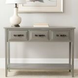 Rustic Ash Grey 3-Drawer Console Table with Storage Shelf in Solid Elm Wood
