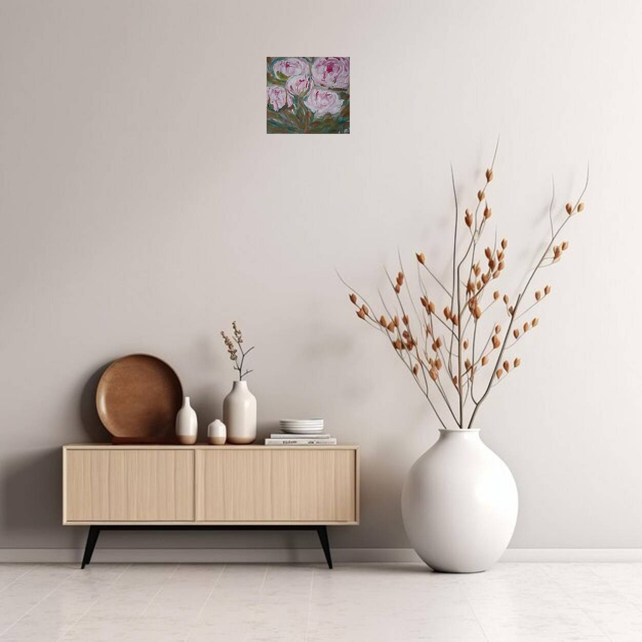 Tableau pivoines signé