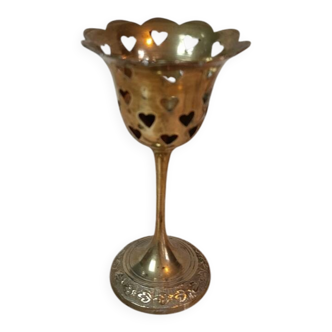 Lattice brass footed lantern with heart pattern