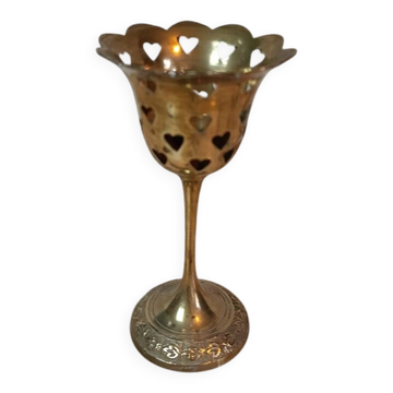 Lattice brass footed lantern with heart pattern