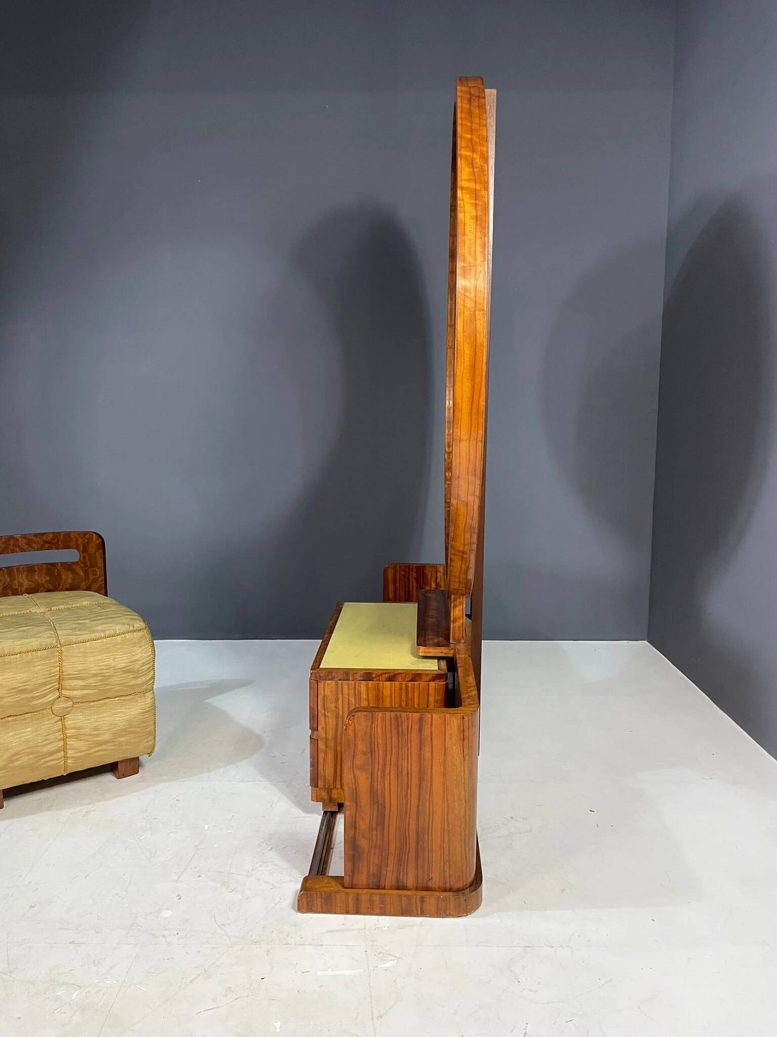 Art Deco vanity with stool, walnut, Czechoslovakia, 1930s