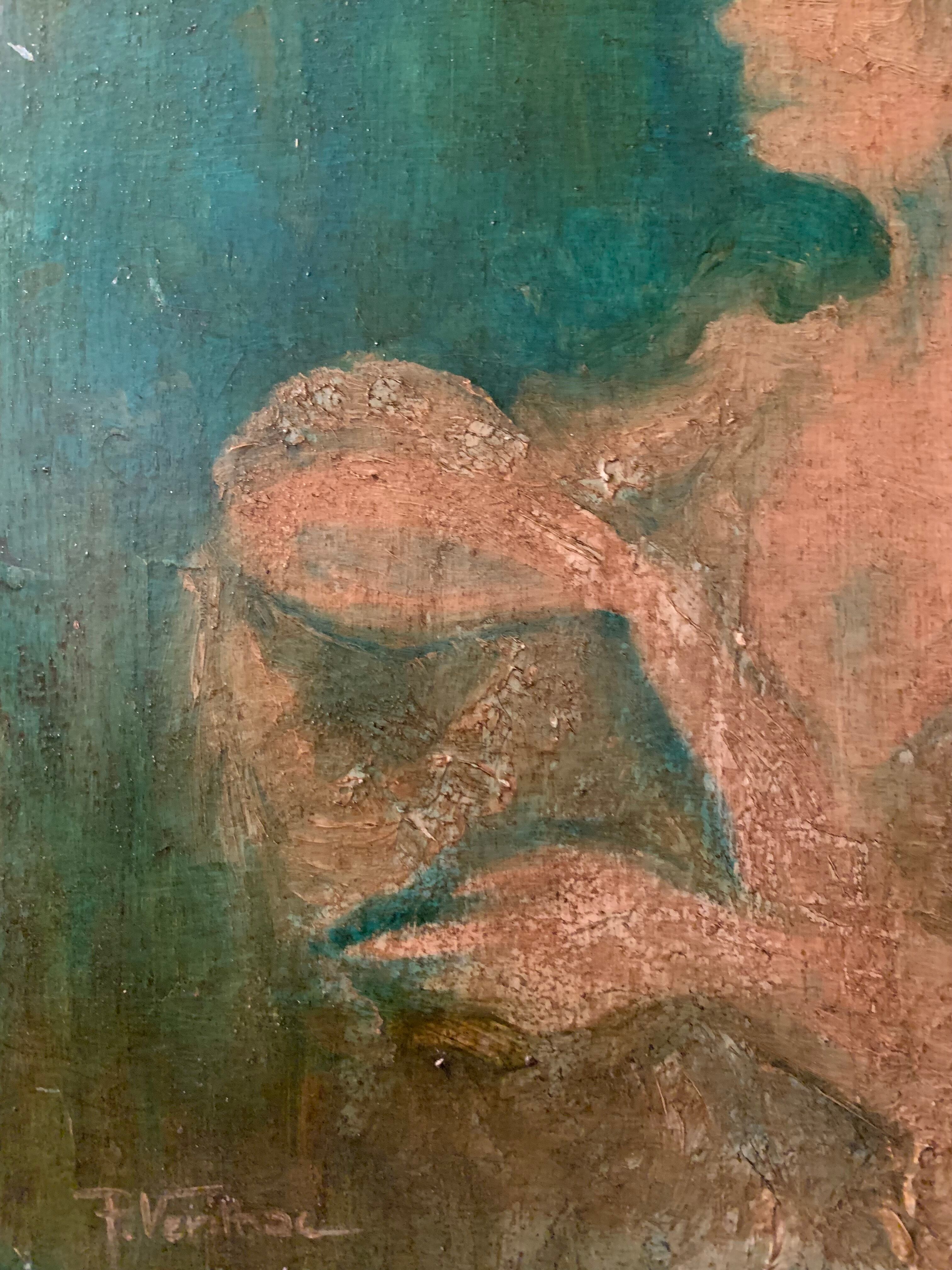 Oil on wood carried woman Versailles