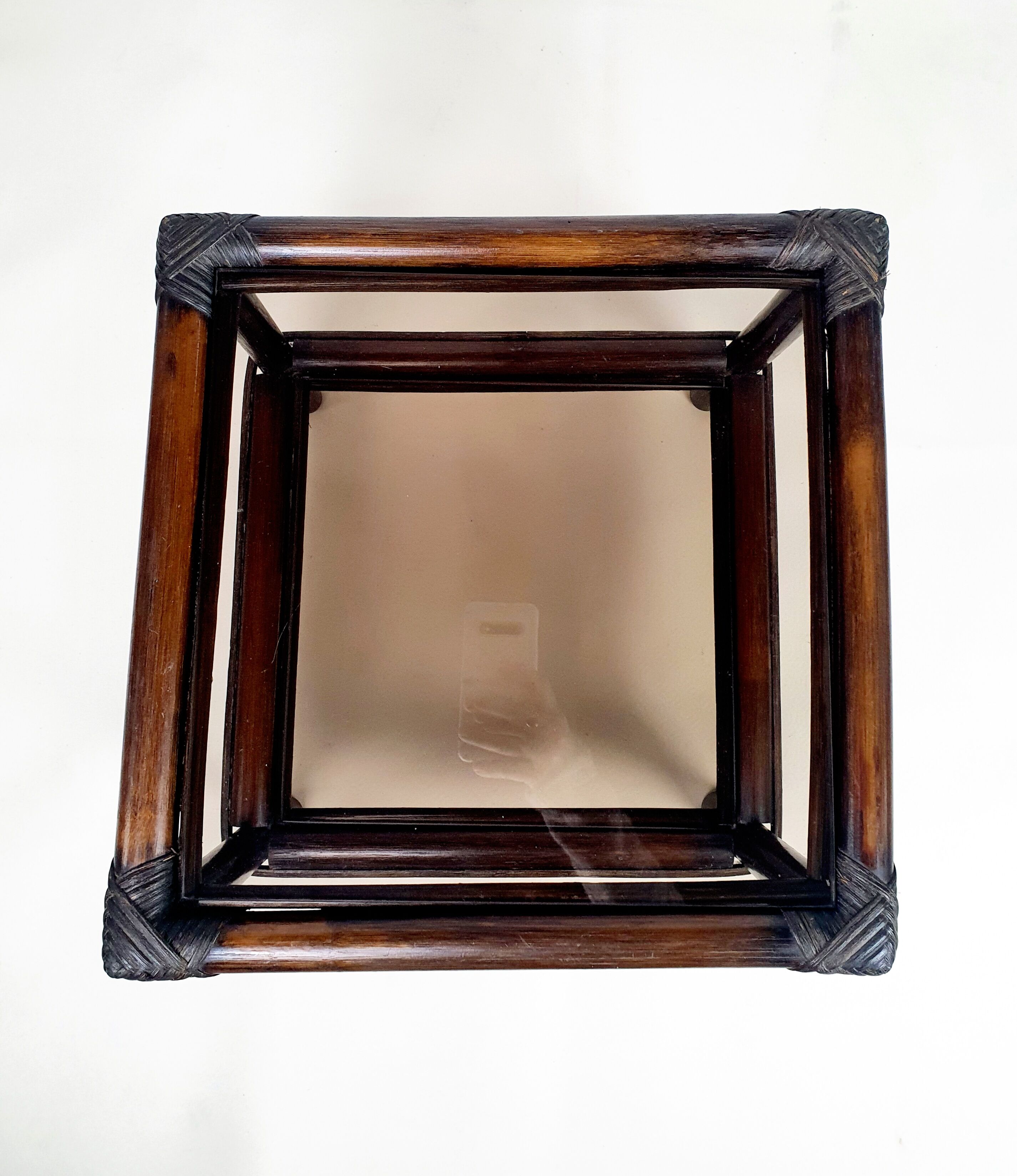 Rattan bedside and smoked glass