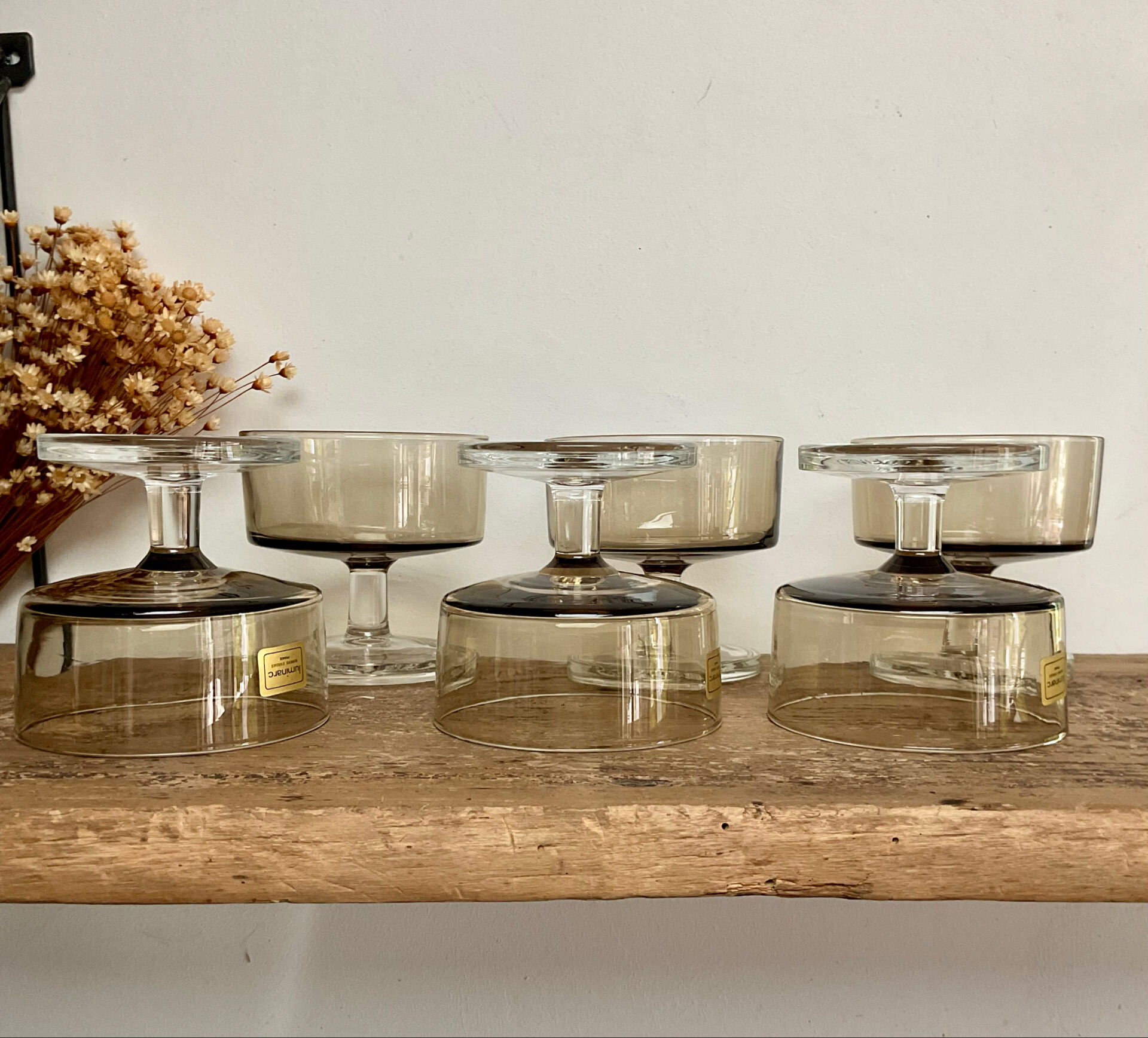 6 vintage smoked glass coupes model "Sweden" France