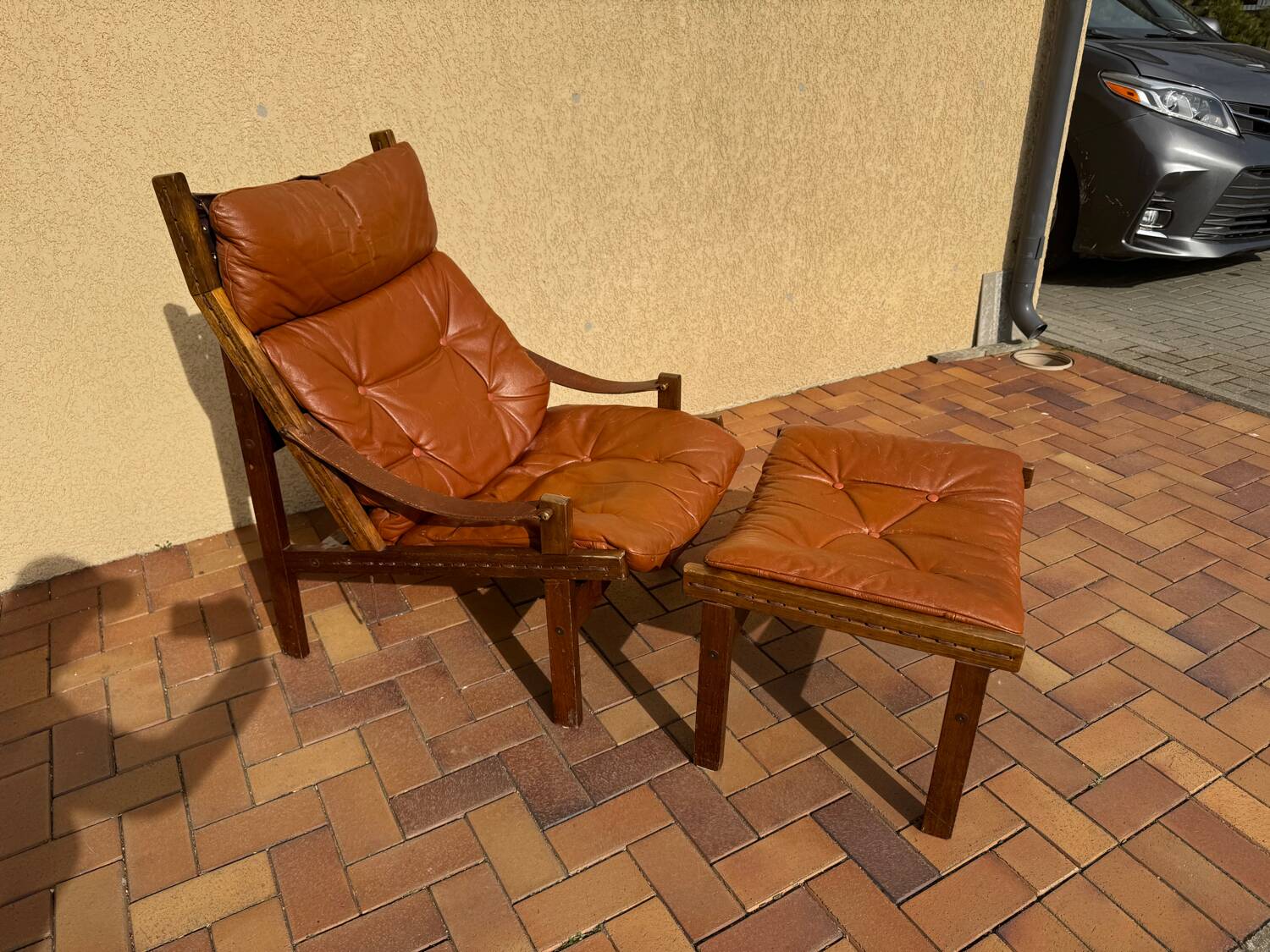 Fauteuil vintage « Hunter » avec ottoman par Torbjørn Afdal, années 1960, Norvège