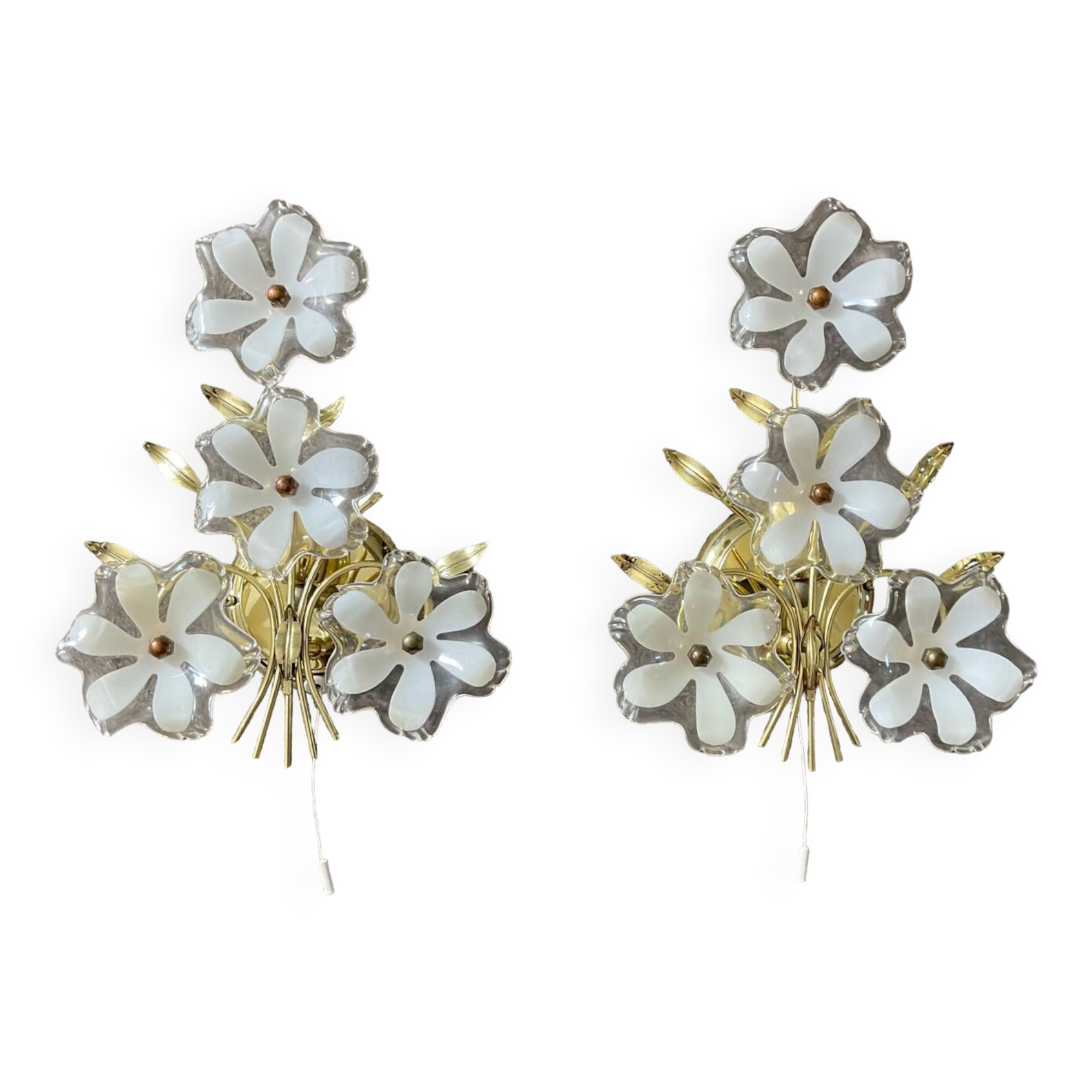 Pair of vintage golden sconces and lucite flowers