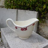 Sauciere in faience with red flowers, KG Luneville, France, Art Deco