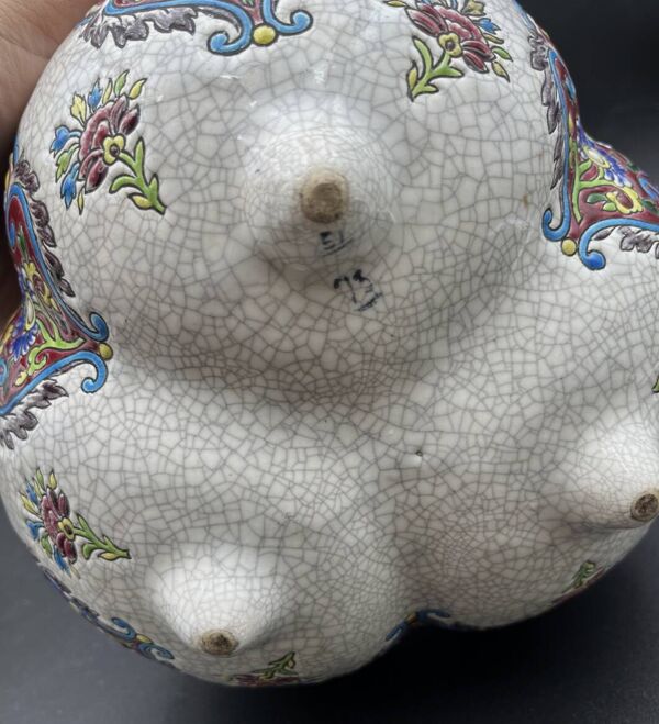 Cache-pot en faïence émaillée fin XIXe, style émaux de Longwy - 648003