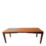 Rosewood coffee table with blue ceramic tiles, Denmark 1960s