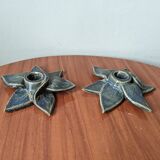 Pair of handcrafted ceramic candlesticks inspired by plants