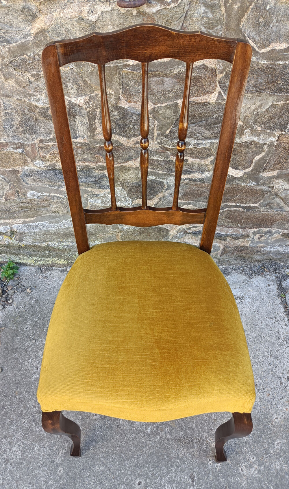 Pair of Louis Philippe chairs, wood and yellow ochre velvet, vintage, 60s