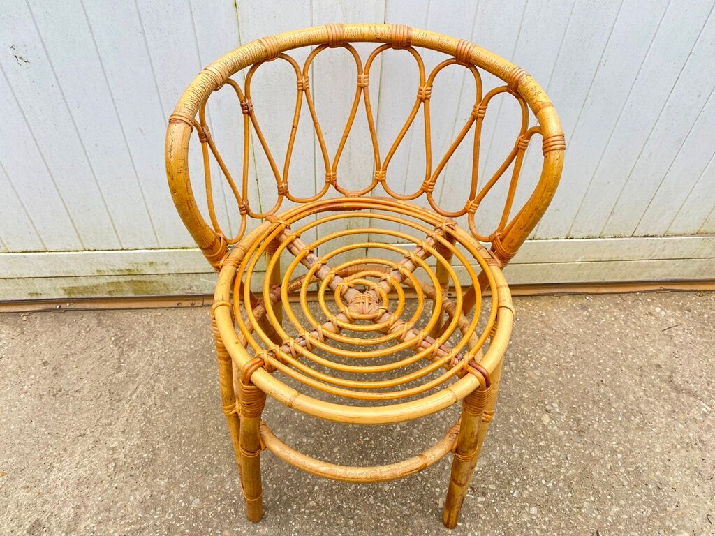 Armchair office chair in vintage rattan 60s