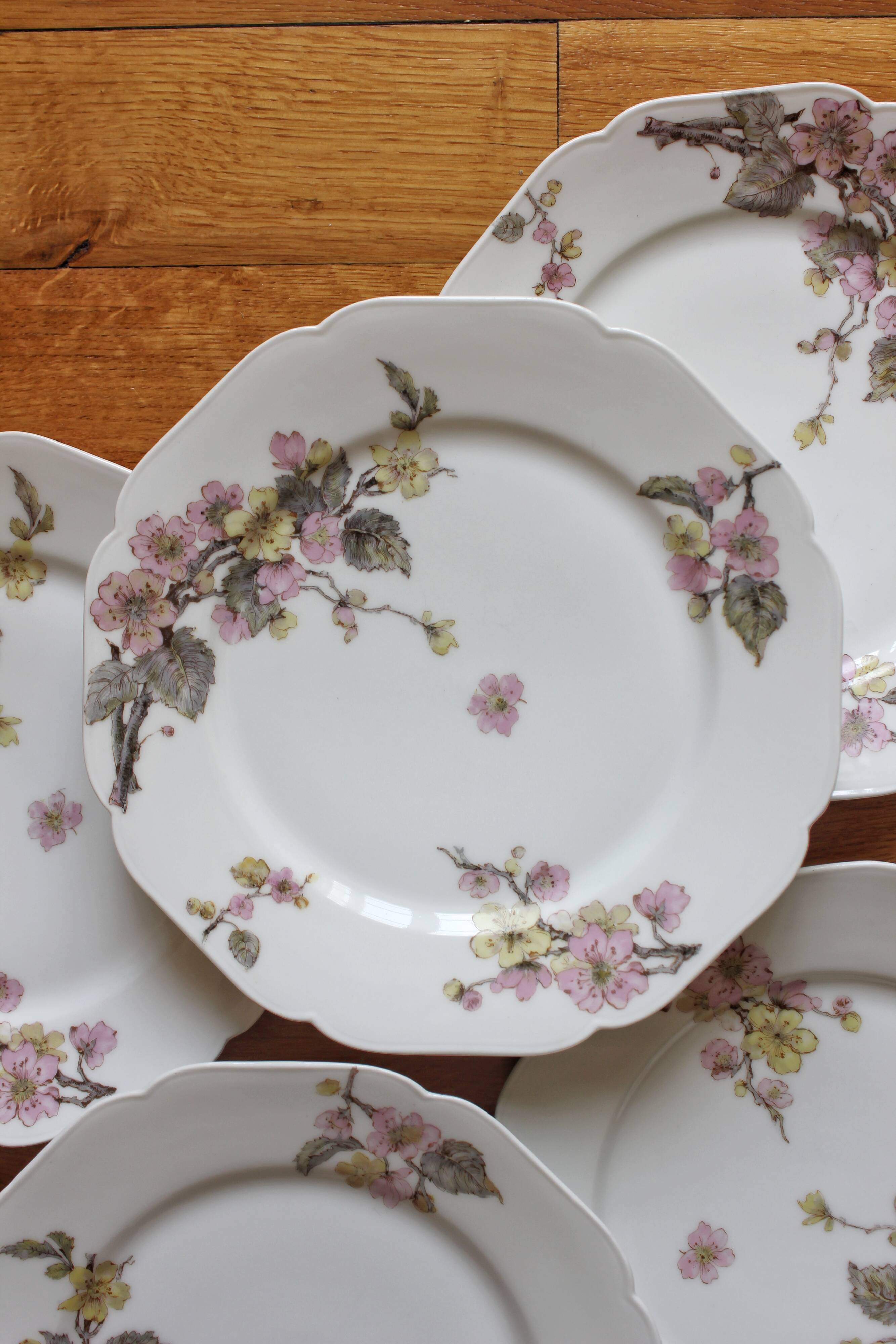 Six antique H&C porcelain dessert plates, Maison Ragot Lille, early 20th century