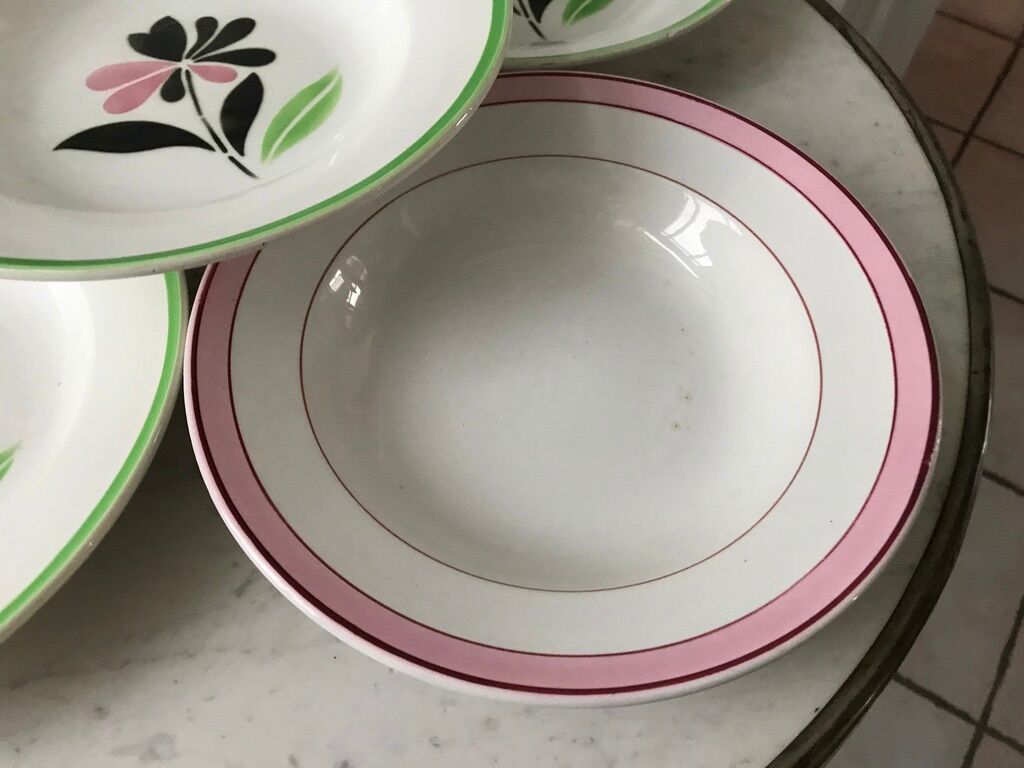 Lot of 5 hollow plates digoin sarreguemines model "rustic" and "casino" 50s