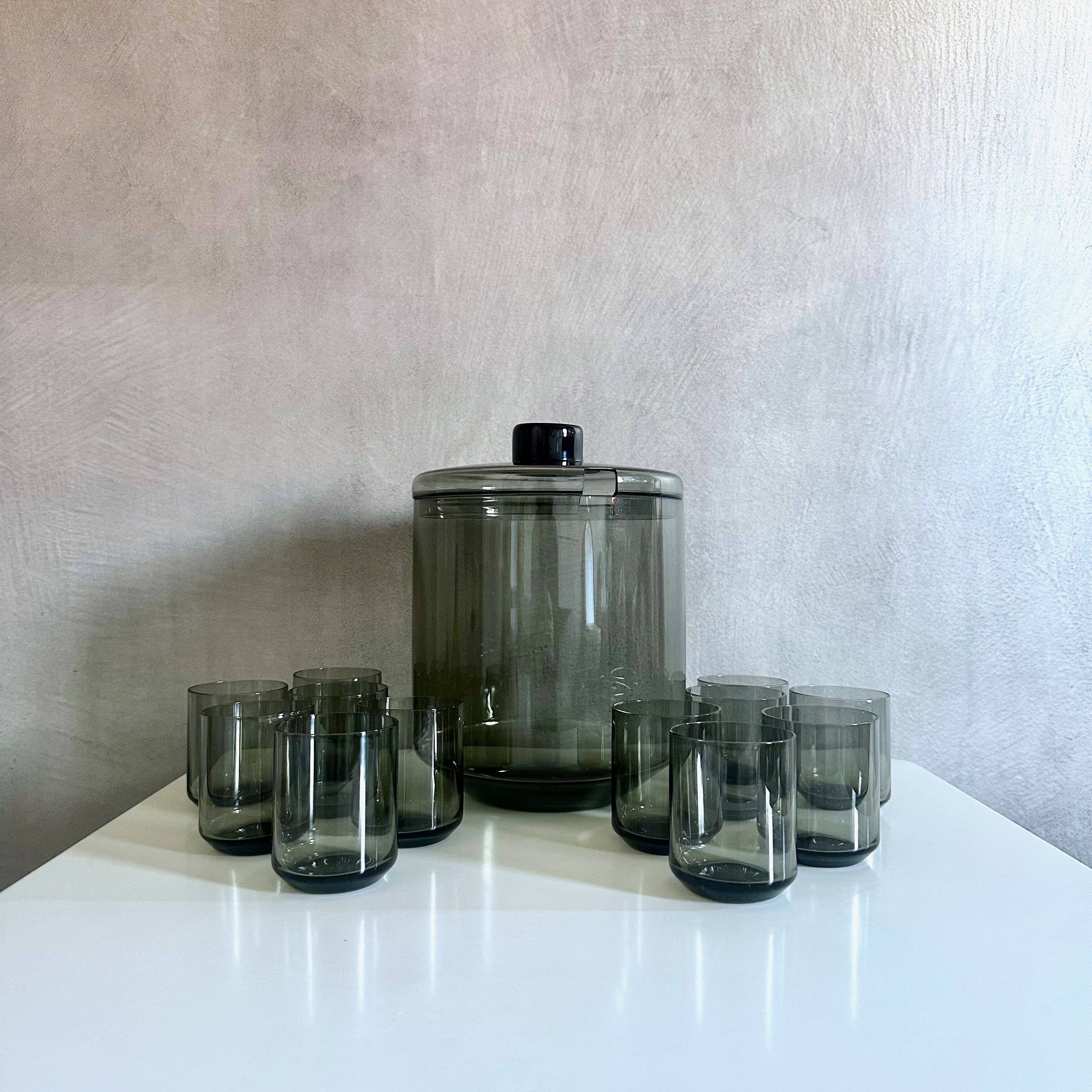 Punch bowl set with 12 glasses, "Lauritzer Glas", 50's