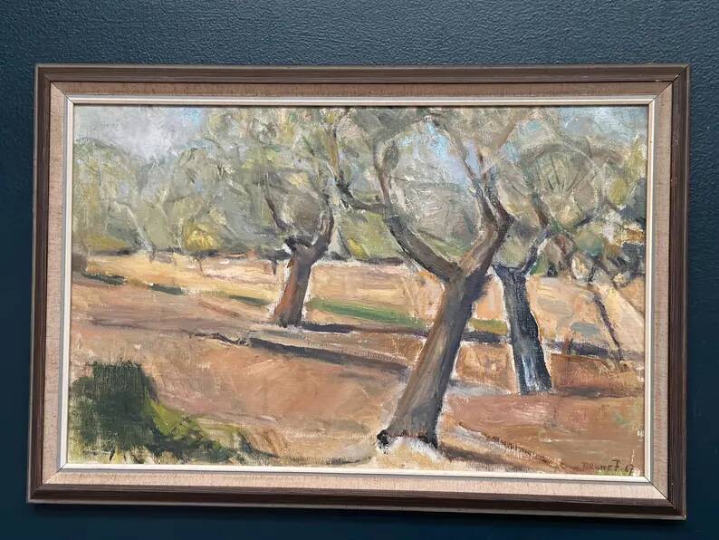 Original Swedish Oil on Canvas – "Olive Trees" by Bruno Fagerlund – Signed – Vintage and Framed – 57 × 38 cm (22.4" × 15")