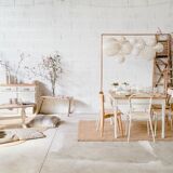 Table de ferme en bois – pied crème