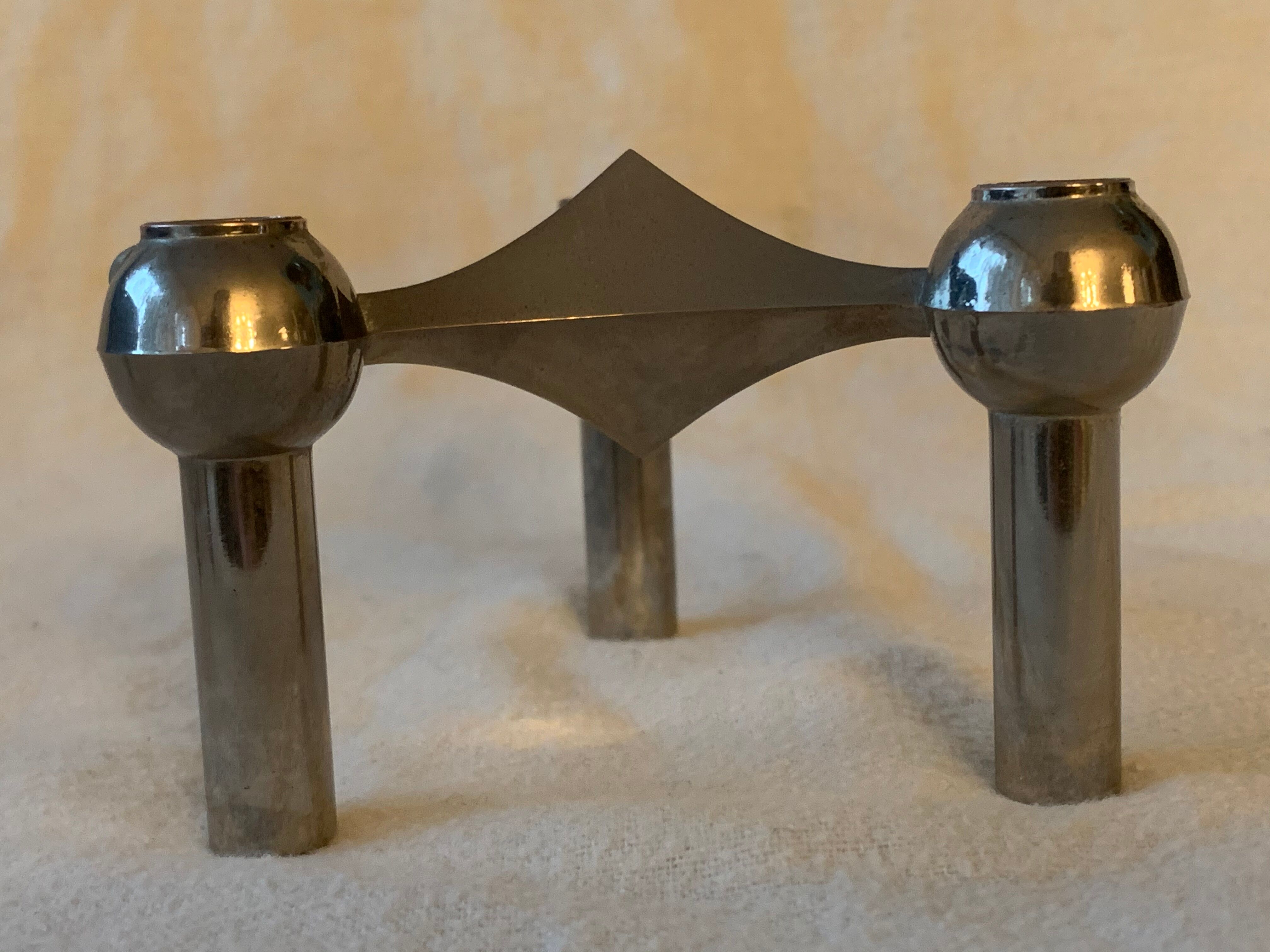 3 chrome metal candlesticks designed Nagel 1970