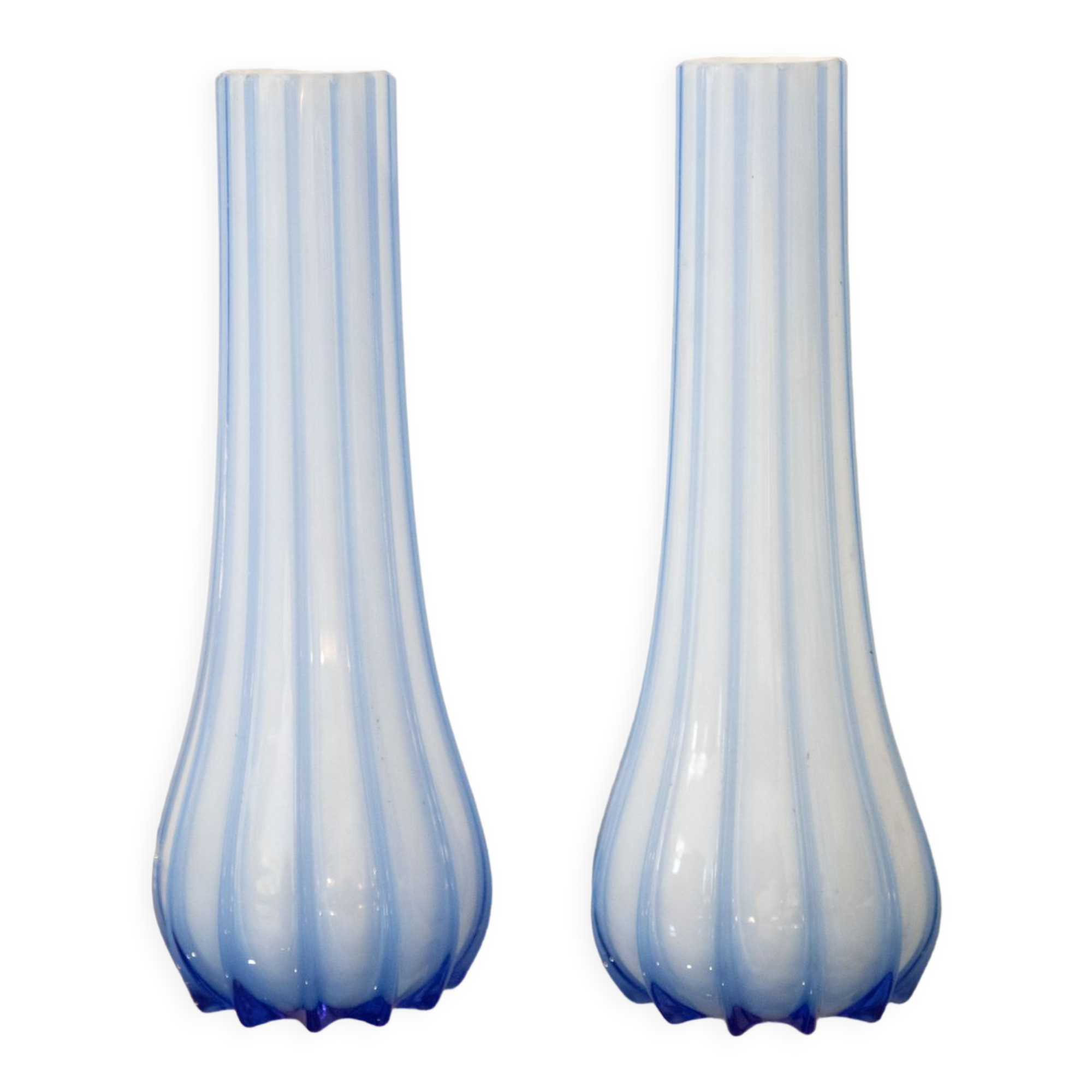 Pair vases Opal glass Streaked Blue