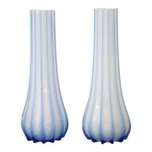 Paire vases verre opale - bleu