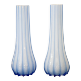 Pair vases Opal glass Streaked Blue