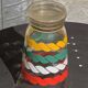 Transparent and gold glass vase and red, white, green and yellow silkscreen lines vintage 1960