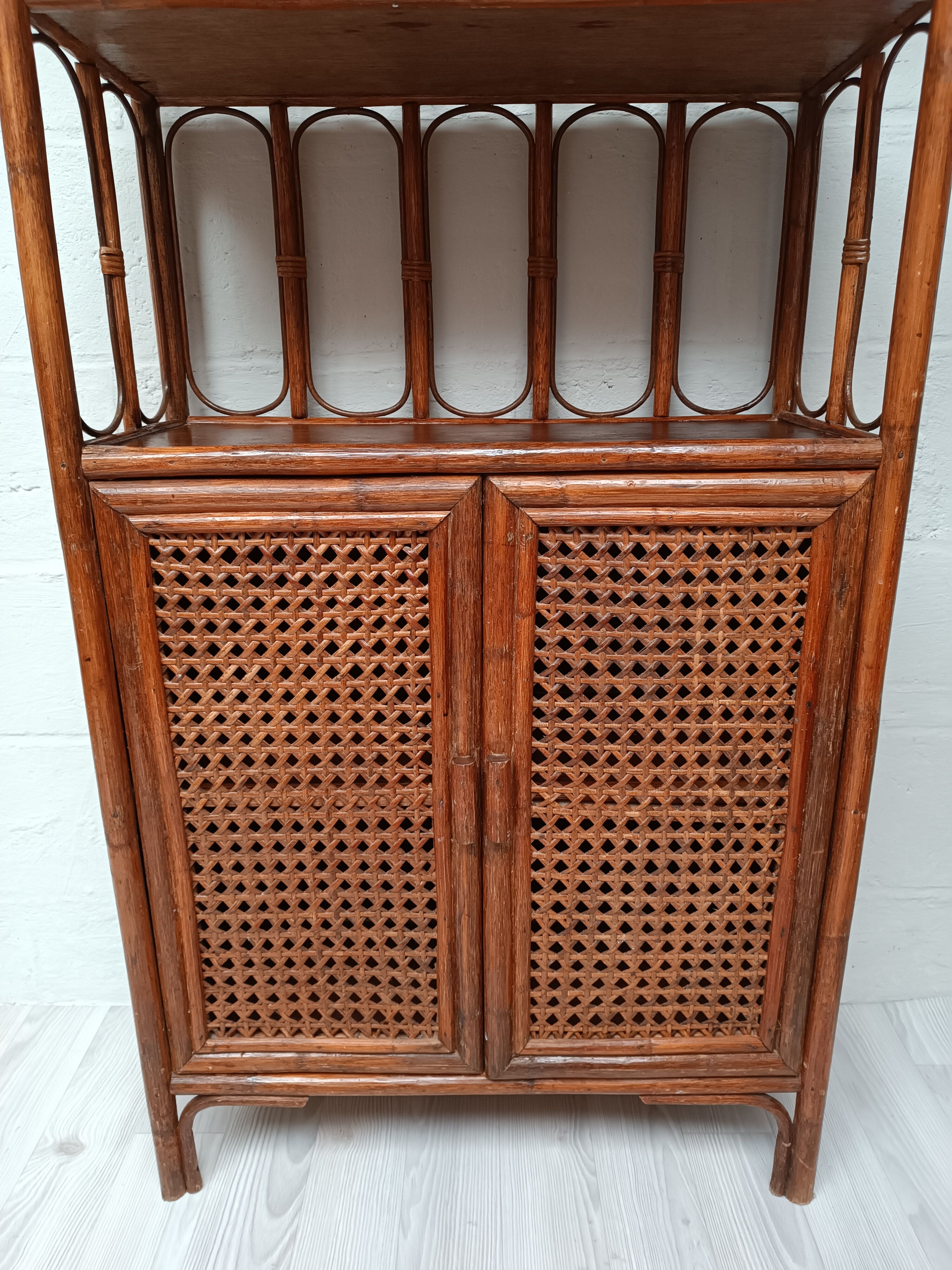 Vintage bamboo bookcase and canning