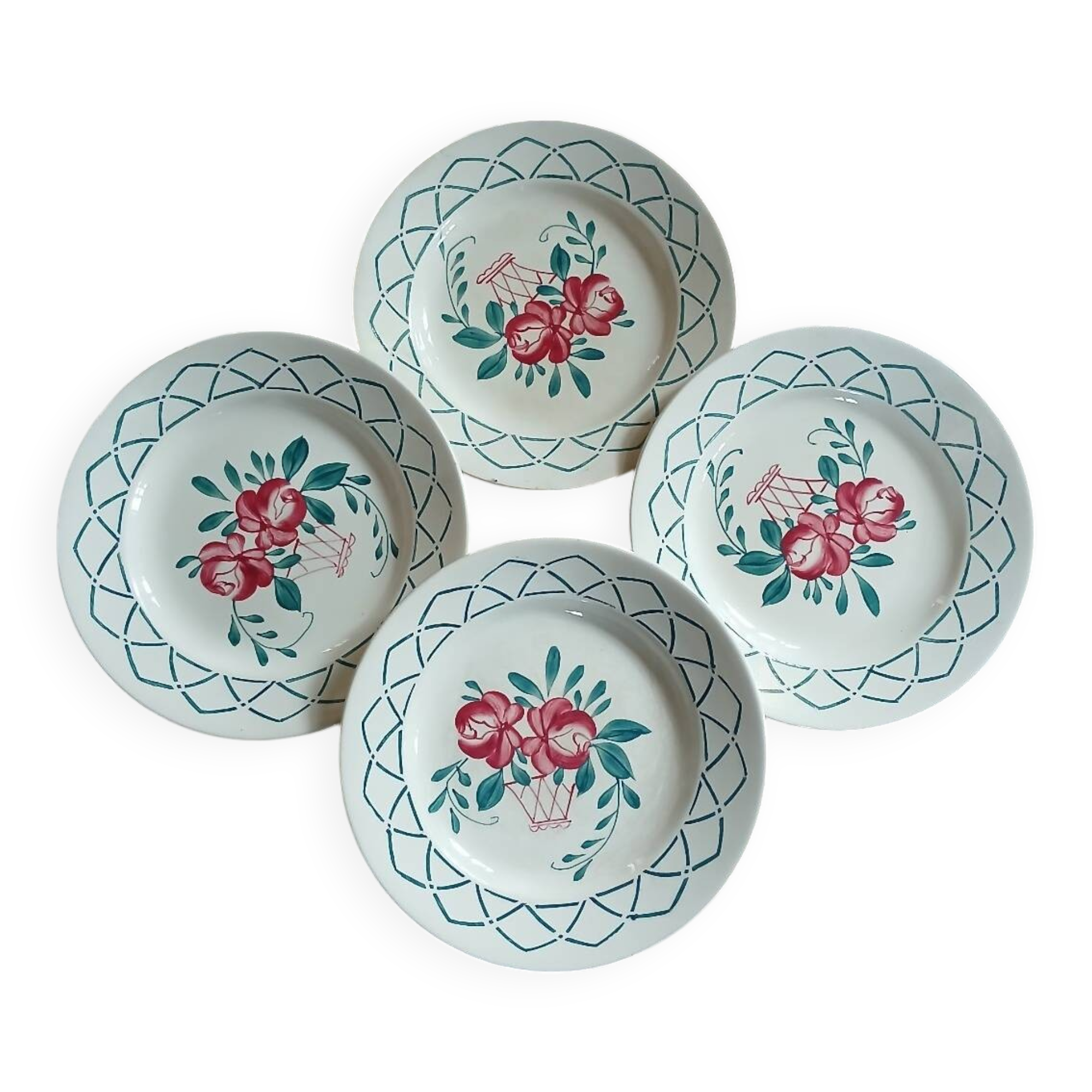 4 antique flat plates from Sarreguemines