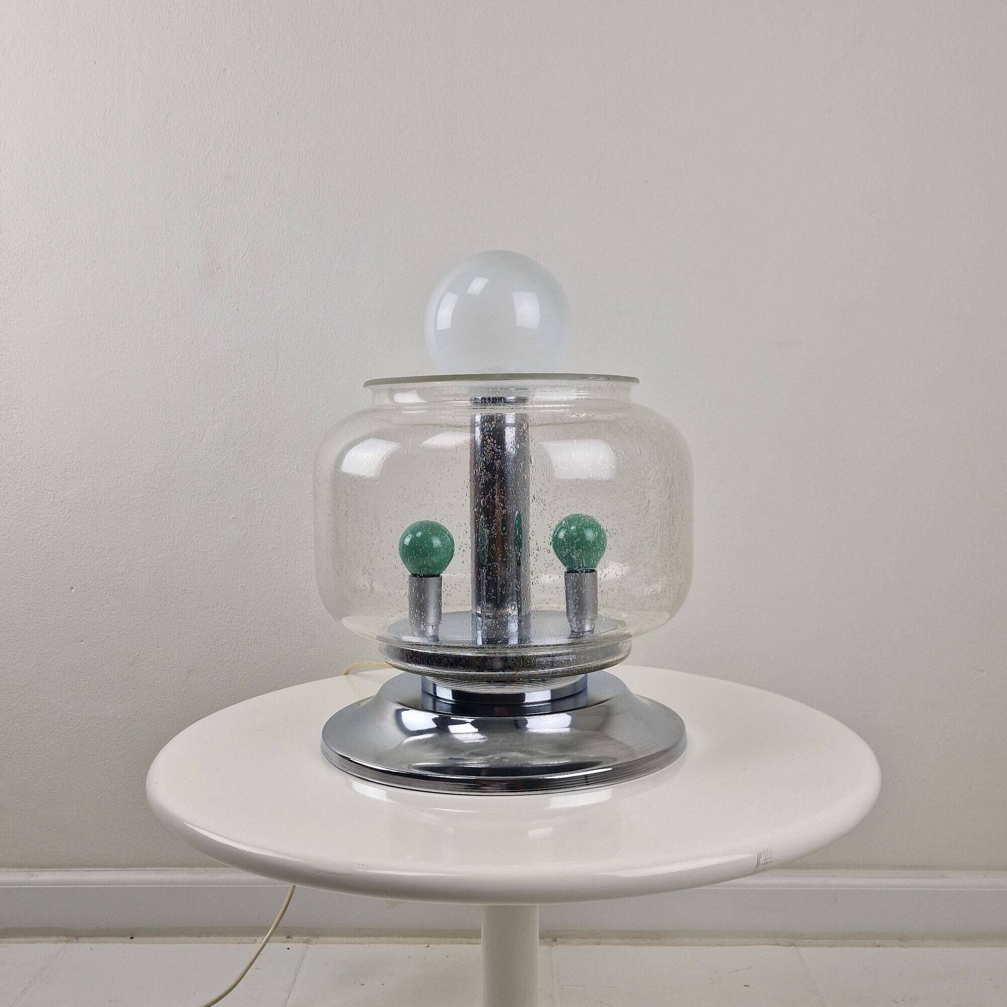 Italian Space Age Table Lamp with Effervescent Bubble Glass, 1970's