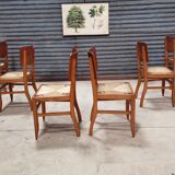 Set of 6 chairs straw wood reconstruction