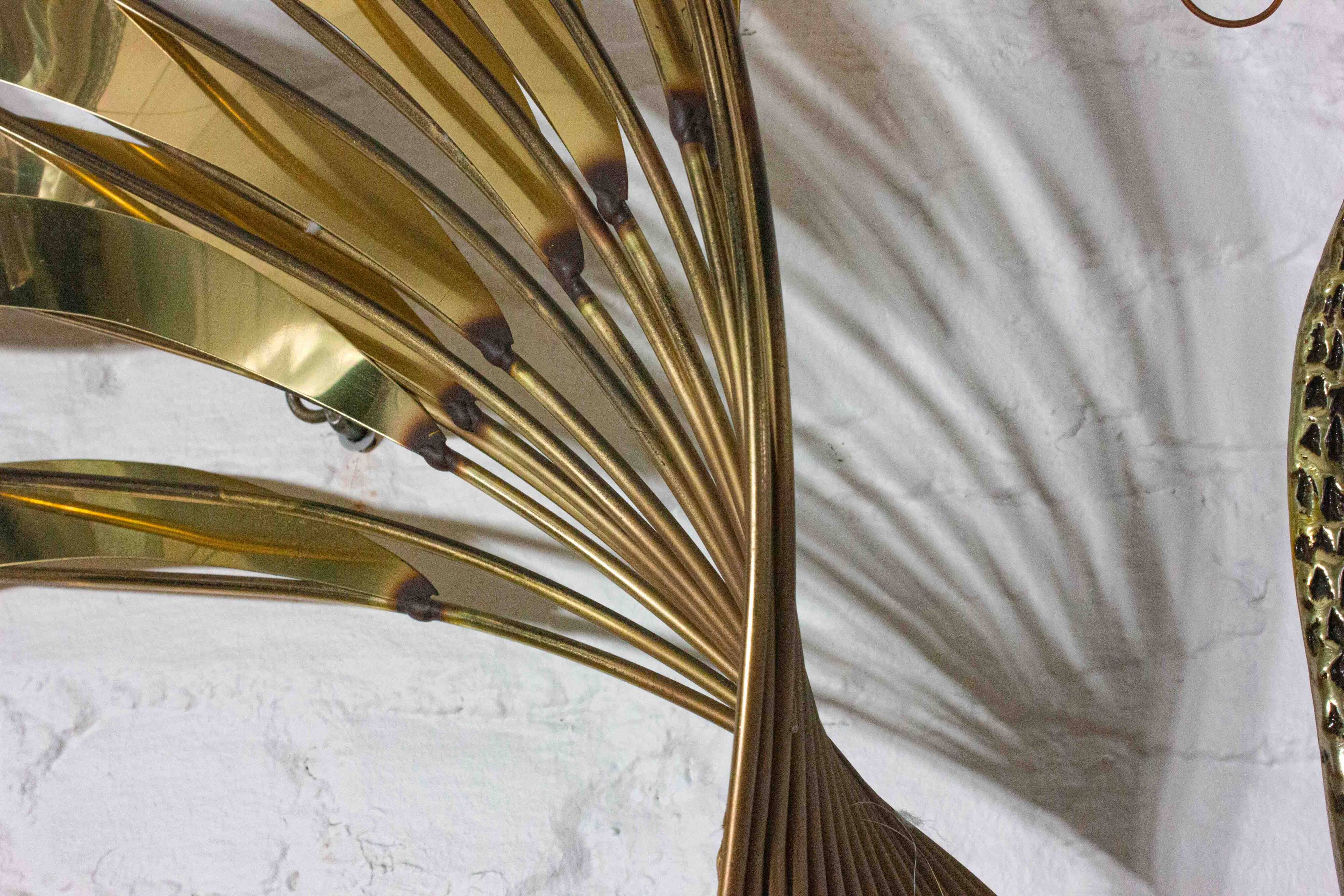 Impressive wall "Peacock" wall sculpture in brass by Curtis Jere, 1980s
