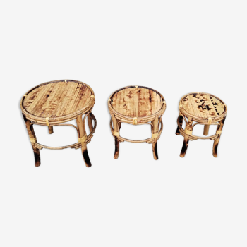 Bamboo nesting tables x3