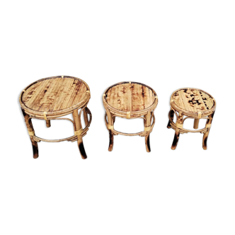 Bamboo nesting tables x3