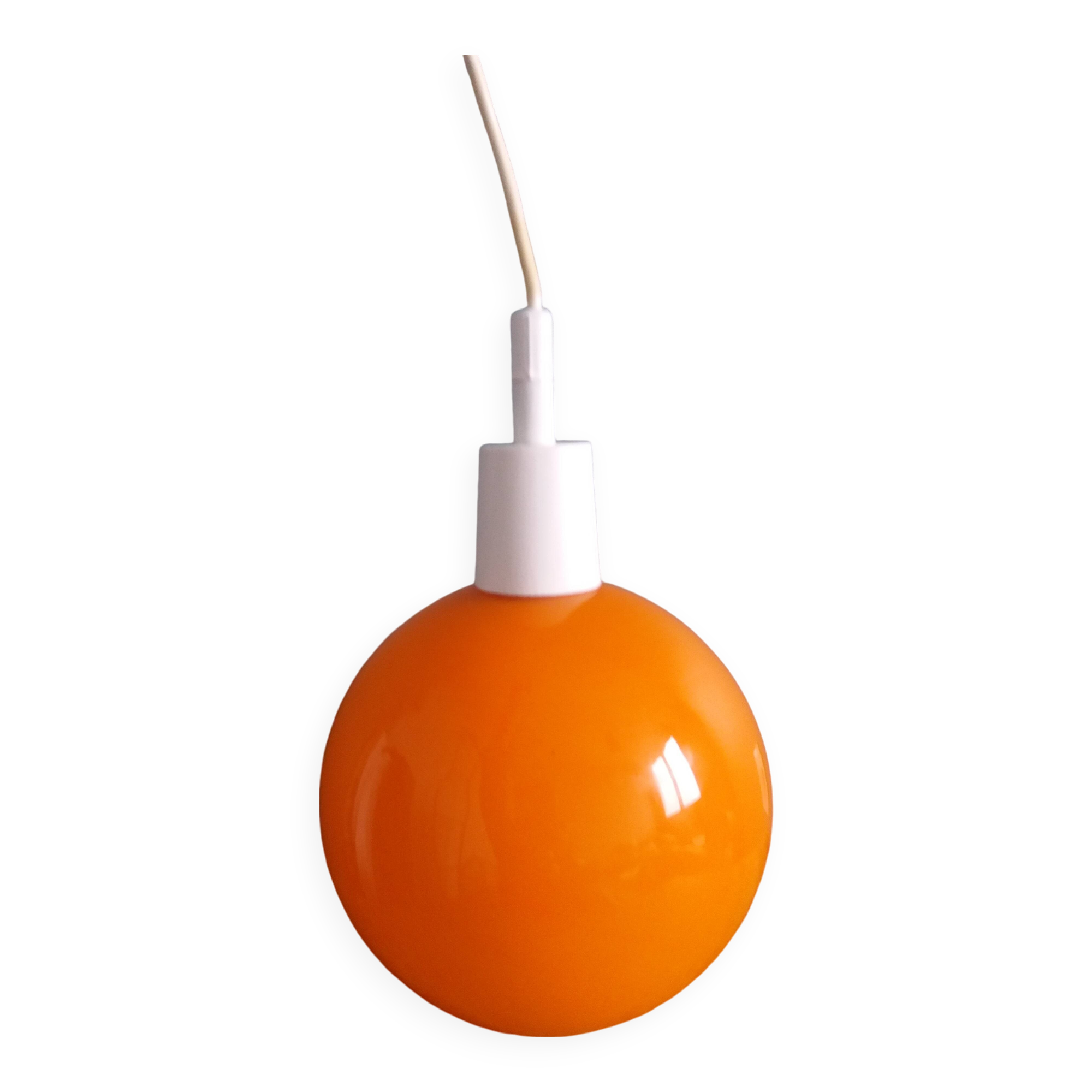 70s space age orange glass globe ball pendant light