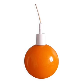 Suspension luminaire globe boule en verre orange années 70 space age