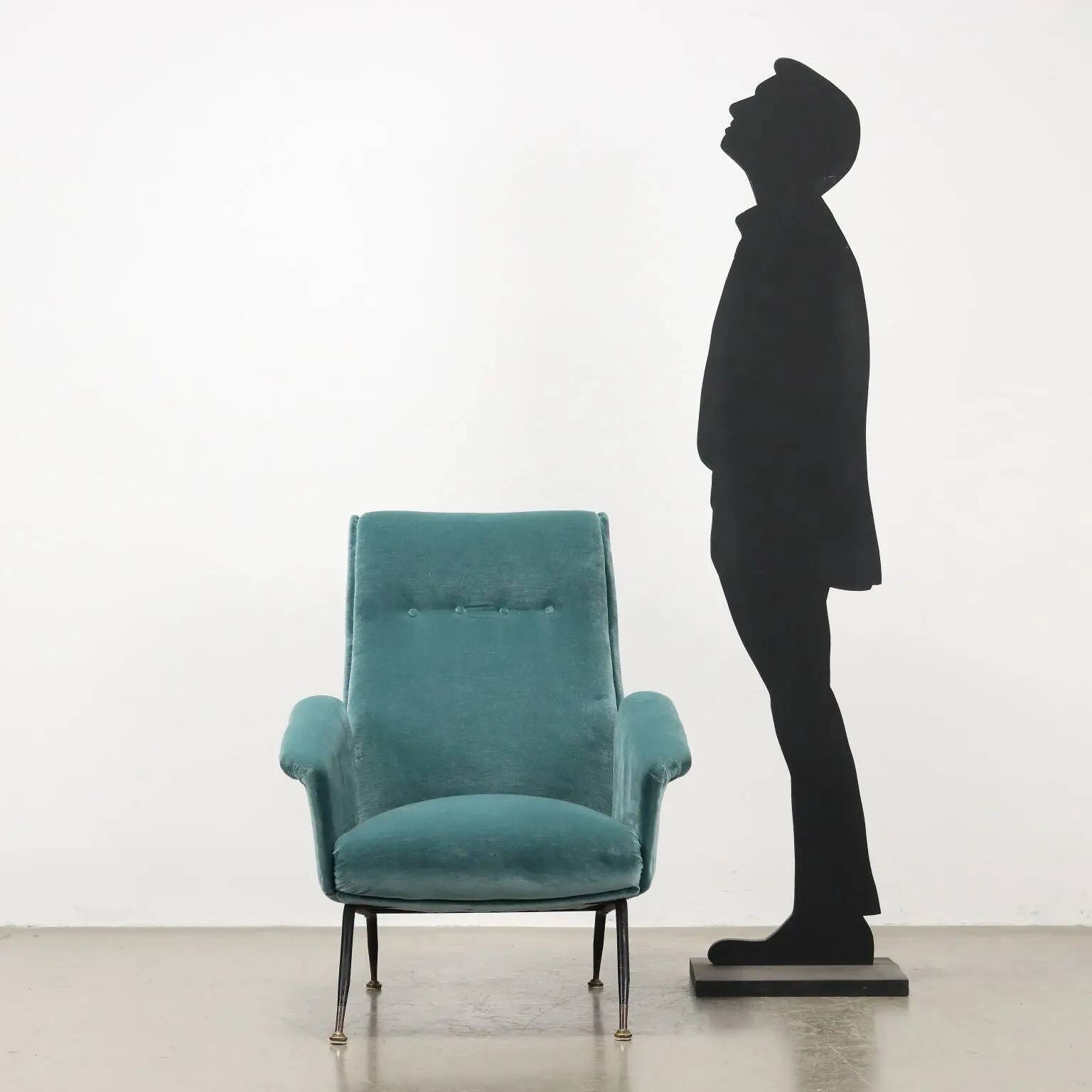Vintage velvet and brass armchair, design, Italy, 1950s-1960s