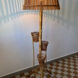 50s rattan plant stand floor lamp