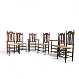8 (2 x armrest) x ornate wood / bobbin / wicker dining chair / studded chairs