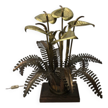 Jansen style Brass Lilies Table Lamp Midcentury Modern Hollywood Regency 1970s