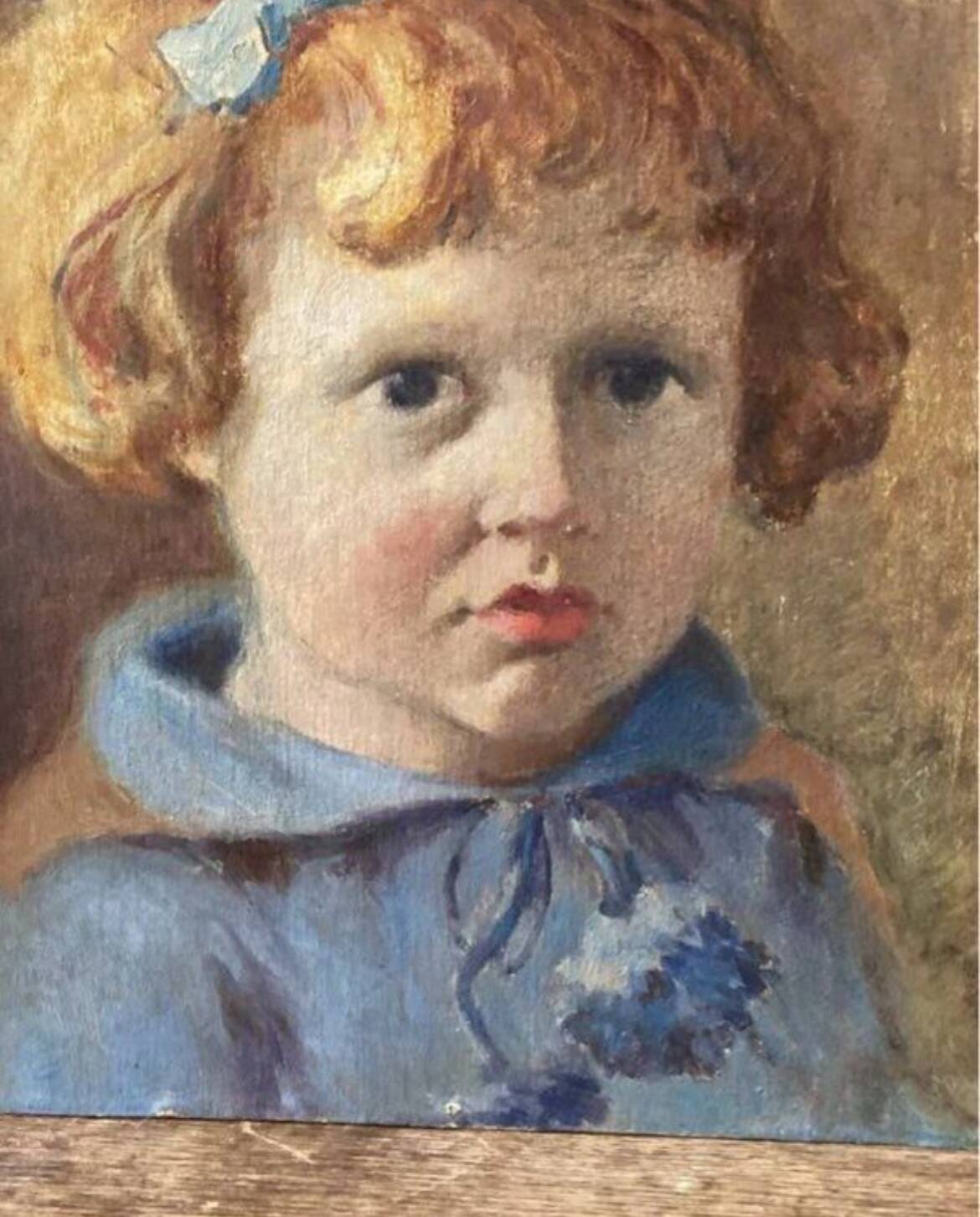 Tableau ancien portrait d’enfant époque Art deco