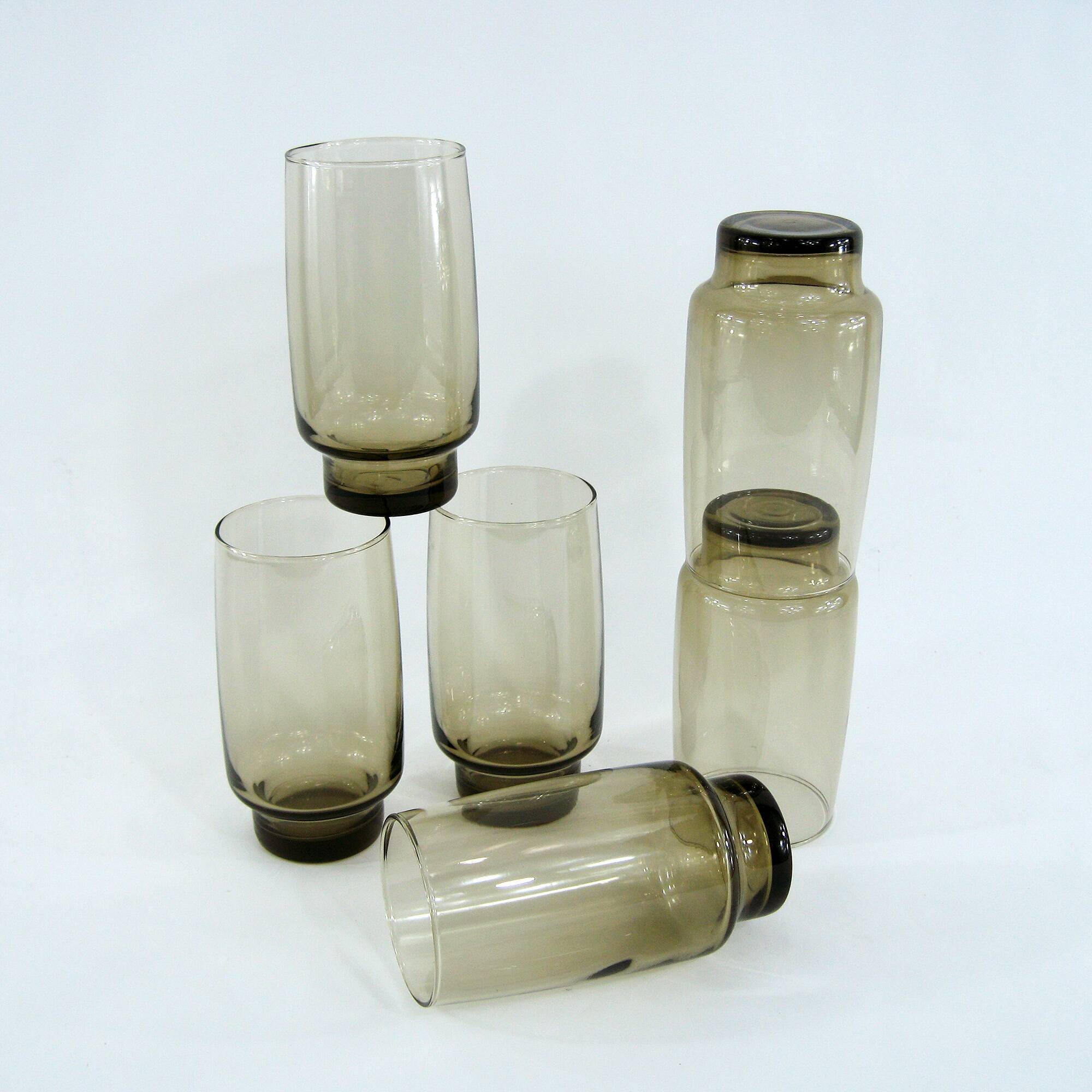 6 smoked brown glasses - Tivoli Luminarc Arcoroc France - vintage 70s