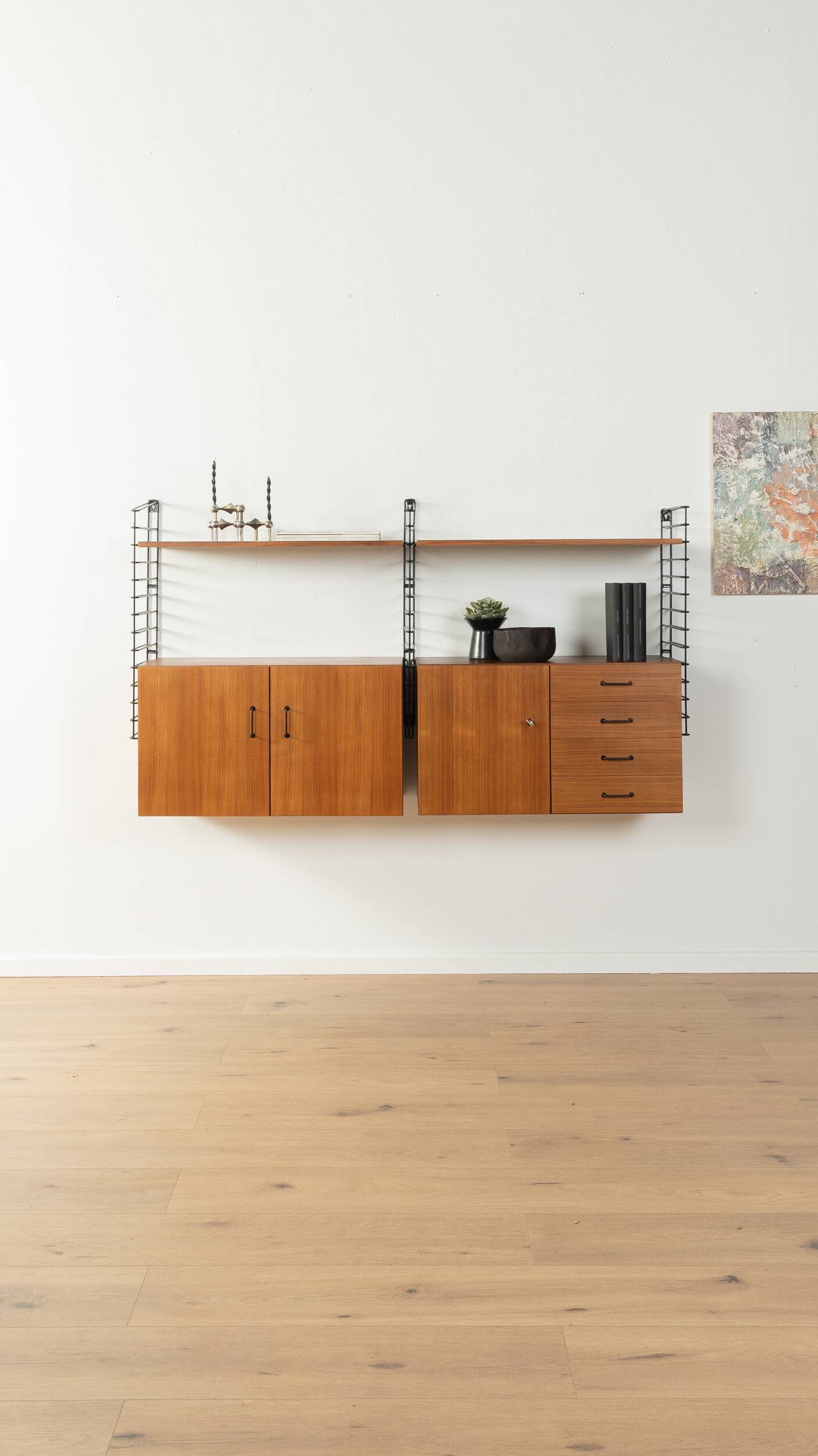 Teak veneer wall shelf, 1960s