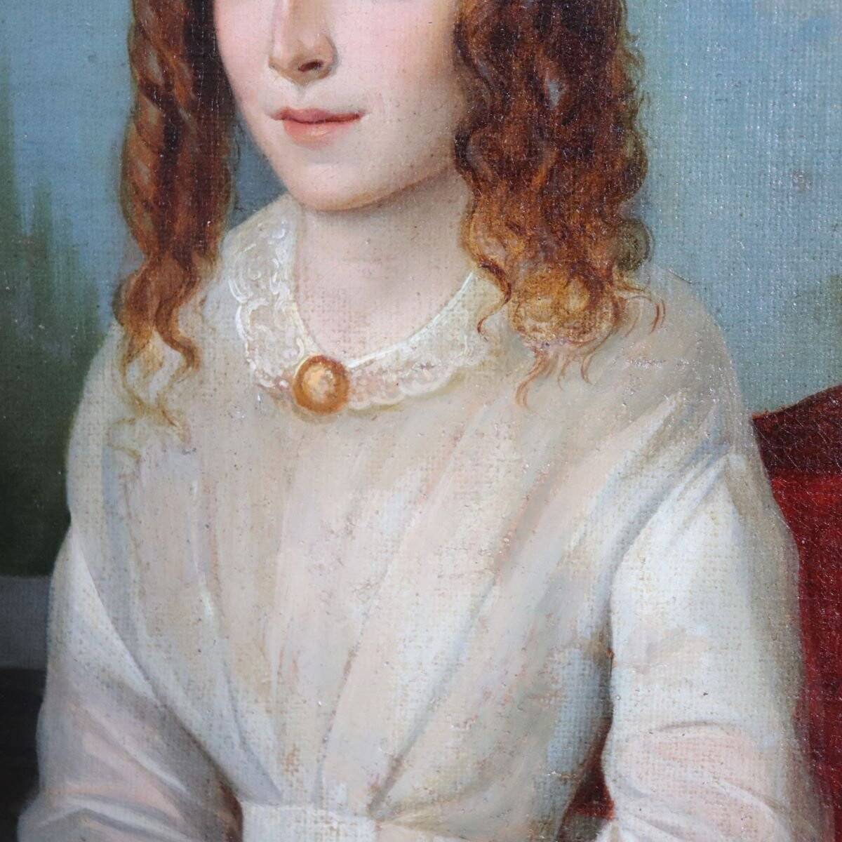 Portrait Of A Young Woman With A Book, Oil On Canvas, Italy, 19th Century