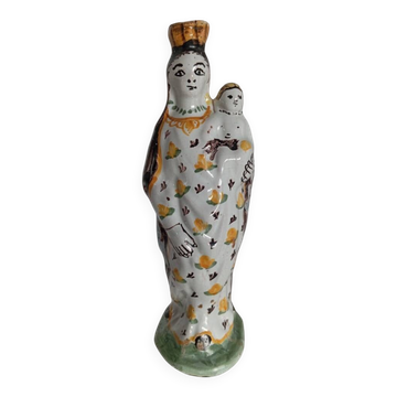 Vierge à l'enfant en faïence polychrome 18ème Nevers