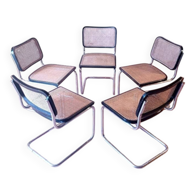 Set de 5 chaises B32 Cesca laque noire par Marcel Breuer années 80 Made in Italy